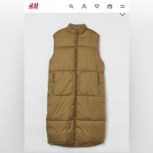 H&M Long Puffer Vest in Olive Brown